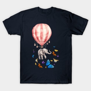 elephant flies with a balloon and a butterfly T-Shirt